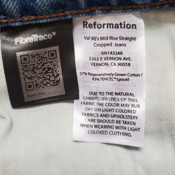 Reformation Val 90s Mid Rise Straight Leg Cropped Jeans Ponce Blue Denim Size 30 - Picture 7 of 8